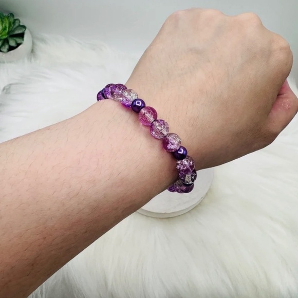 Gradient Glass Beaded Bracelet Style A Purple - Picture 3 of 6